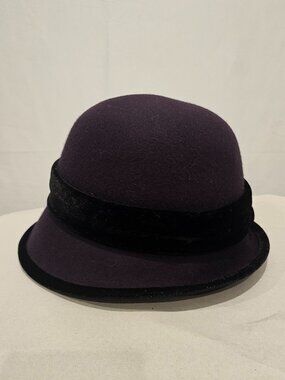 Giovannio Purple Wool Hat Black Velvet Ribbon Women's Designer Fascinator Style